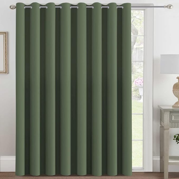 H.VERSAILTEX Blackout Patio Curtains 100 x 108 Inches for Sliding Door Extral Wide Blackout Curtain Panels Thermal Insulated Room Divider - Grommet Top, 9' Tall by 8.5' Wide - Bronze Green