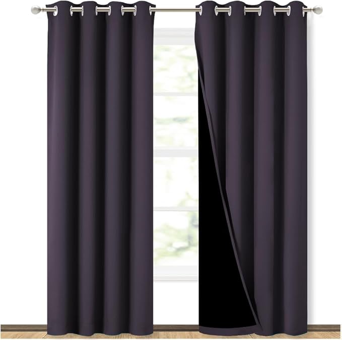 NICETOWN 100% Blackout Curtains 84" Long, Greyish Purple, 52" Wide, Pair of Energy Smart & Noise Blocking Out Drapes for Baby Room Window, Thermal Insulated Guest Room Lined Window Dressing