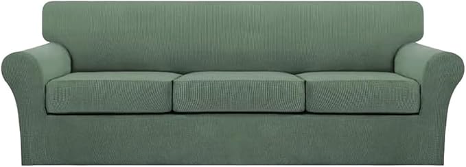 Turquoize 4 Piece Sofa Covers for 3 Cushion Couch Sofa Slipcover Soft Couch Cover for Dogs Washable Furniture Cover with 3 Individual Large Cushion Covers Feature Fabric (Large Sofa, Loden Frost)