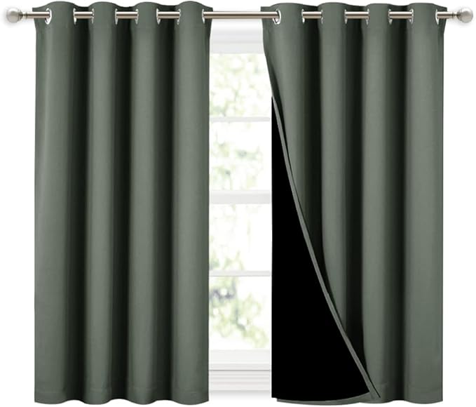 NICETOWN Dark Mallard 100% Blackout Curtains 45 inches Long, 2 Thick Layers Completely Blackout Window Treatment Thermal Insulated Lined Drapes for Small Window (1 Pair, 52 inches Width Each Panel)