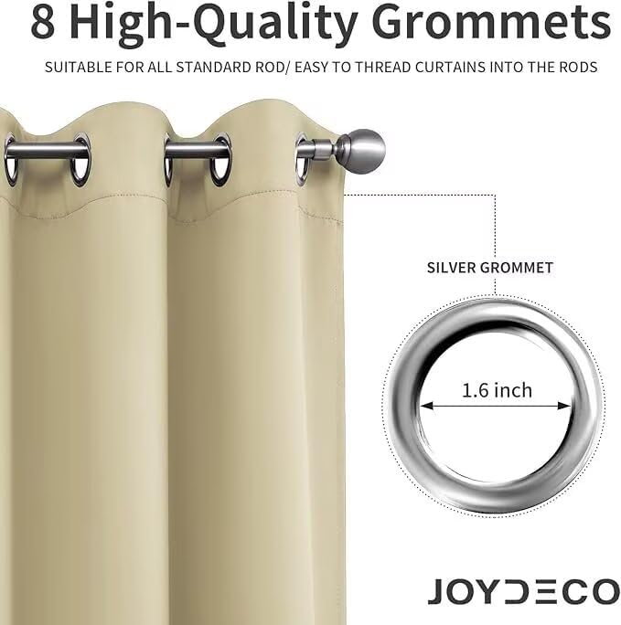 Joydeco Blackout Curtains for Bedroom 84 inch Long 2 Panels, Thermal Insulated Room Darkening Curtains with Grommets, Soft Window Drapes for Living Room (W52 x L84 Inch, Beige)