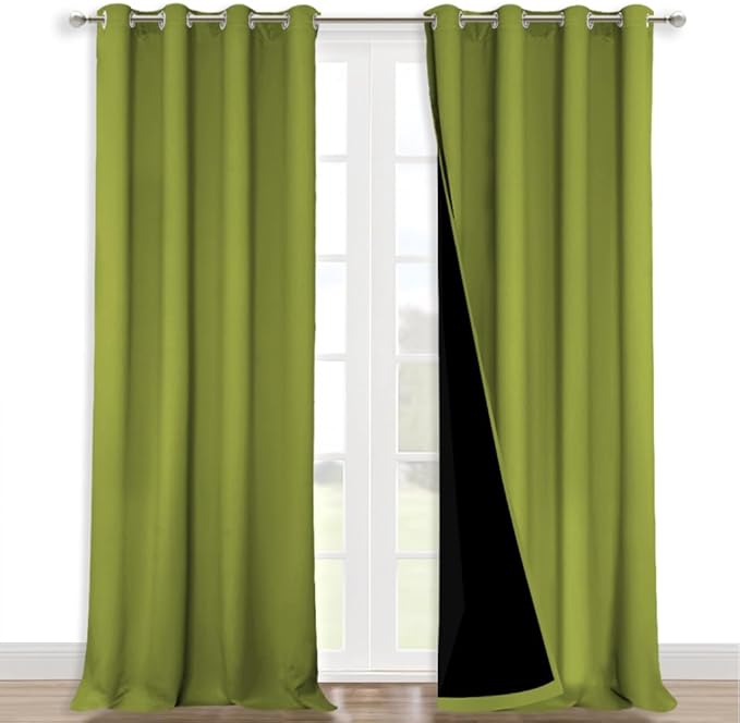 NICETOWN 100% Blackout Curtains for Windows, Pack of 2, Fresh Green, 52" W x 102" L, Super Heavy-Duty Black Lined Total Darkness Drapes for Bedroom, Privacy Assured Window Treatment for Patio
