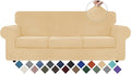 WEERRW 4 Pieces Velvet High Stretch Couch Covers for 3 Cushion Couch Sofa Slipcovers, Washable Furniture Protector with Non Slip Elastic Bottom, Feature Soft and Thick Plush Fabric, Champagne, Large