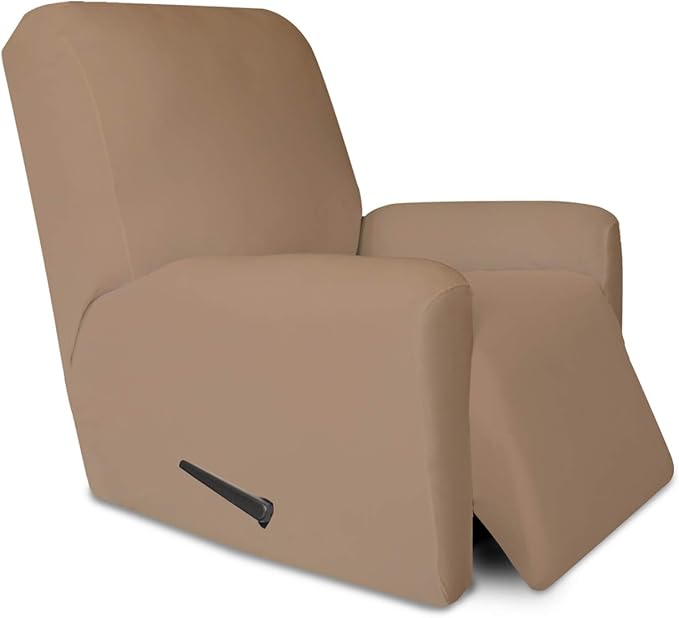 PureFit Super Stretch Chair Sofa Slipcover with Pocket – Spandex Non Slip Soft Couch Sofa Cover, Washable Furniture Protector with Elastic Bottom for Kids, Pets （Recliner, Camel）
