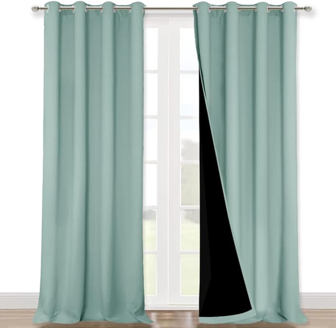 NICETOWN Aqua Blue 100% Blackout Curtains for Windows, Super Heavy-Duty Black Lined Total Darkness Drapes for Bedroom, Privacy Assured Window Treatment for Patio (2 PCs, 52 inches W x 108 inches L)