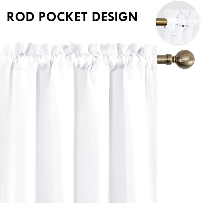 DWCN White Curtains for Living Room Thermal Insulated, 50% Light Blocking Curtains for Bedroom, Dining Room Window, W 42x L 54 Inch, Set of 2 Rod Pocket Curtain Panels