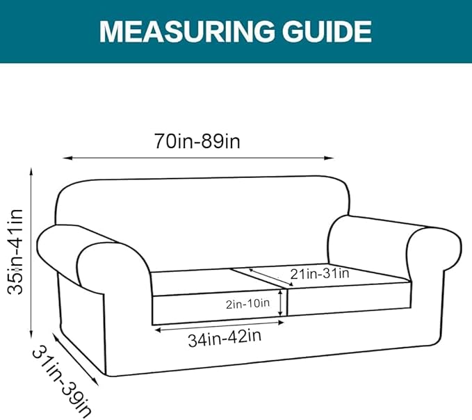 Turquoize 3 Piece Sofa Covers for 2 Cushion Couch Sofa Slipcover Soft Couch Cover for Dogs-Washable Sofa Furniture Cover with 2 Individual Cushion Covers, Feature Fabric (2 Cushion Sofa, Macchiato)