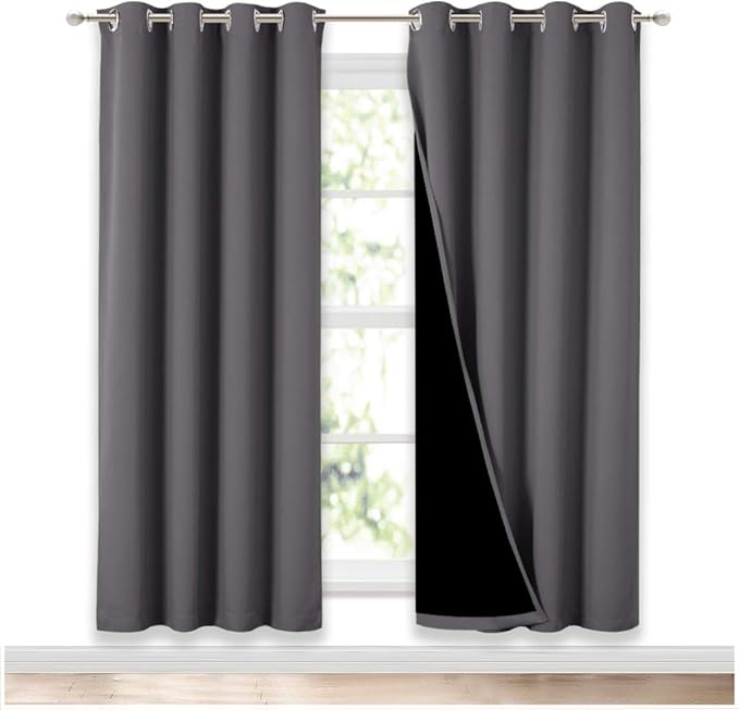 NICETOWN Grey Full Shade Curtain Panels, Pair of Energy Smart & Noise Blocking Out Blackout Drapes for Dining Room Window, Thermal Insulated Guest Room Lined Window Dressing(Gray, 52 x 72 inch)
