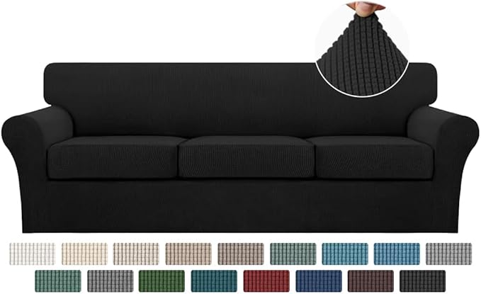 Turquoize 4 Piece Sofa Covers for 3 Cushion Couch Sofa Slipcover Soft Couch Cover for Dogs-Washable Sofa Furniture Covers with 3 Individual Large Cushion Covers (XL Sofa, Black)