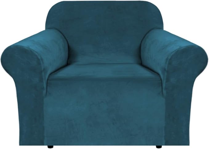 H.VERSAILTEX Stretch Velvet Armchair Cover Couch Covers 1 Cushion Chair Slipcover for Living Room Furniture Cover Crafted from Thick Comfy Rich Velour (Chair 31"-49", Deep Teal)