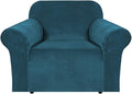 H.VERSAILTEX Stretch Velvet Armchair Cover Couch Covers 1 Cushion Chair Slipcover for Living Room Furniture Cover Crafted from Thick Comfy Rich Velour (Chair 31"-49", Deep Teal)
