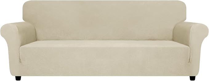 ZNSAYOTX Oversized Super Stretch Couch Cover (92"-115"), New Striped Sofa Covers Comfortable & Durable, Dog Cat Pets Friendly Extra Large Spandex Sofa Slipcovers (Khaki, XL Sofa)