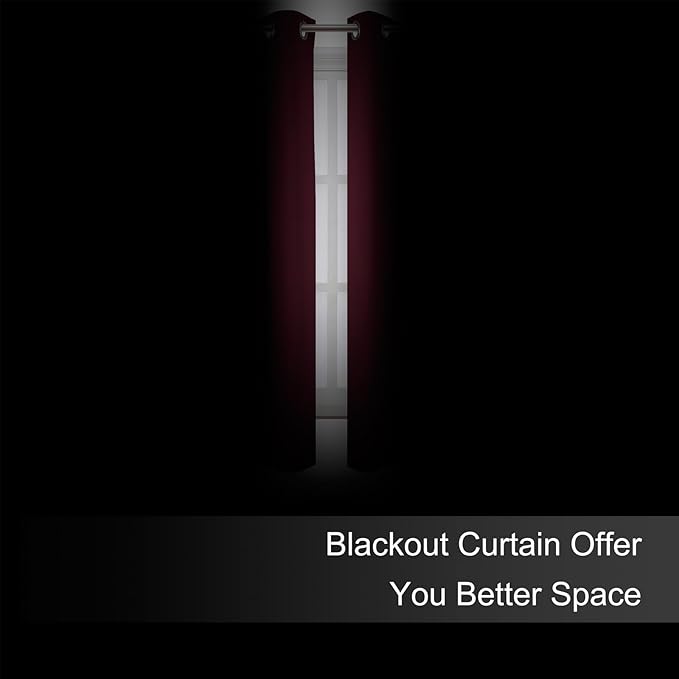 LEMOMO Blackout Curtains 66 x 54 Inch Long Burgundy Red Curtains Set of 2 Panels Room Darkening Curtains for Bedroom and Living Room
