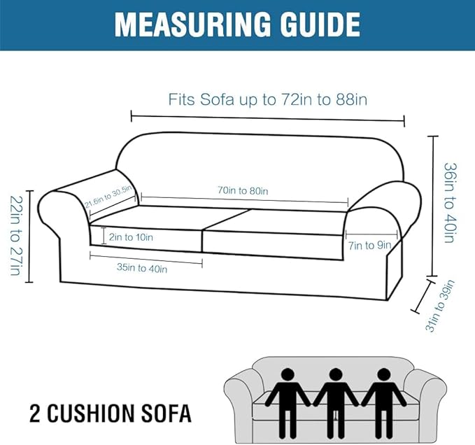 H.VERSAILTEX 3 Piece Stretch Sofa Covers for 2 Cushion Sofa Couch Covers for Living Room Sofa (Base Cover Plus 2 Seat Cushion Covers) Thicker Jacquard Fabric (Large Sofa, Macchiato)