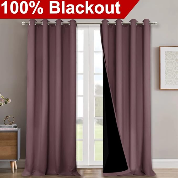 NICETOWN 100% Blackout Blinds, Set of 2, 46" x 102", Dry Rose, Laundry Room Decor Window Treatment Curtains for Large Patio Sliding Door, Thermal Insulated Curtains for Bedroom