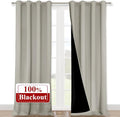 NICETOWN Natural 100% Blackout Curtains for Windows, Pack of 2, 52 inches W x 102 inches L, Super Heavy-Duty Black Lined Total Darkness Drapes for Bedroom, Privacy Assured Window Treatment for Patio