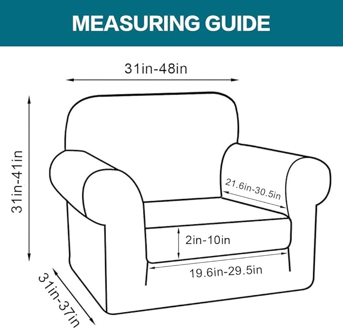 Turquoize 2 Piece Chair Covers Armchair Slipcovers for Living Room Armchair Sofa Cover with Individual Cushion Covers Feature Jacquard Fabric (Chair, Porcelain)