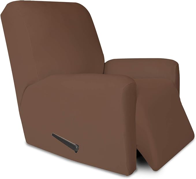 PureFit Super Stretch Recliner Sofa Slipcover with Pocket – Spandex Non Slip Soft Couch Sofa Cover, Washable Furniture Protector with Elastic Bottom for Kids, Pets （Recliner, Brown）