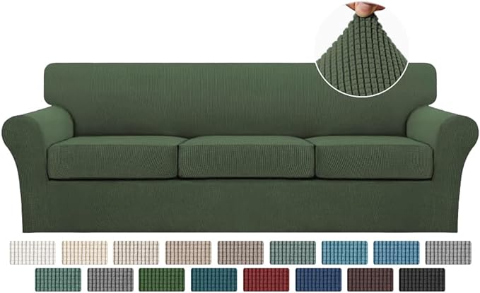 Turquoize 4 Piece Sofa Covers for 3 Cushion Couch Sofa Slipcover Soft Couch Cover for Dogs-Washable Sofa Furniture Covers with 3 Individual Large Cushion Covers (XL Sofa, Bronze Green)