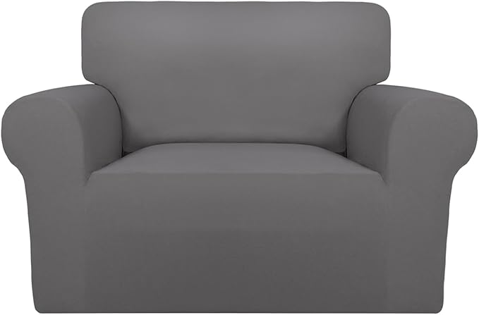 PureFit Super Stretch Sofa Slipcover – Spandex Non Slip Soft Couch Sofa Cover, Washable Furniture Protector with Non Skid Foam and Elastic Bottom for Kids, Pets (Oversized, Light Gray)