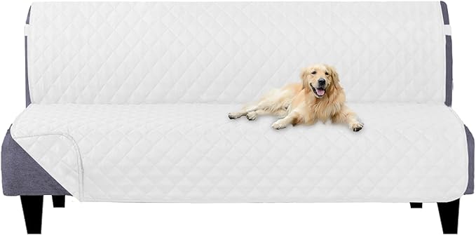 U-NICE HOME Futon Sofa Covers Reversible Slipcover Armless Couch Cover Water Resistant (White/White)