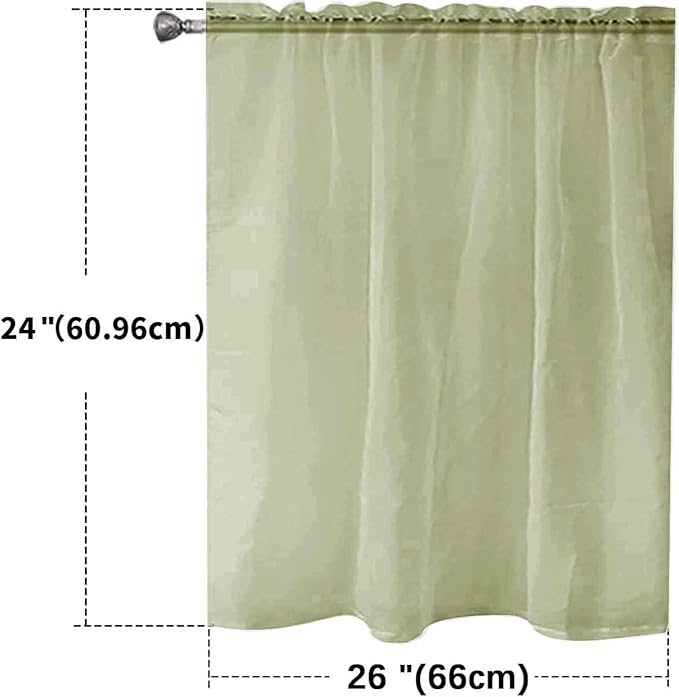 SpaceDresser Basic Rod Pocket Sheer Voile Window Curtain Panels Sage Green 1 Pair 2 Panels 26 Width 24 Inch Long for Kitchen Bedroom Children Living Room Yard（Sage Green，26Wx 24L）
