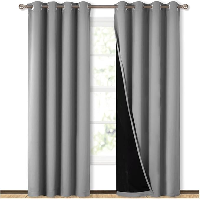 NICETOWN Full Shade Curtain Panels, Pair of Energy Smart & Noise Blocking Out Blackout Drapes for Dining Room Window, Thermal Insulated Guest Room Lined Window Dressing(Silver Grey, 52 x 84 inch)