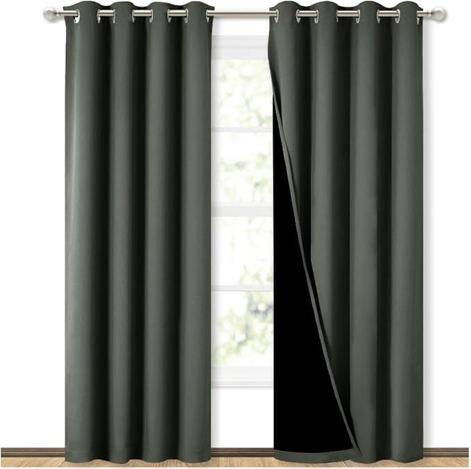 NICETOWN 100% Blackout Curtains 84 inches Long, Pair of Energy Smart & Noise Blocking Out Drapes for Baby Room Window, Thermal Insulated Guest Room Lined Window Dressing(Dark Mallard, 52 inches Wide)