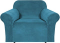 H.VERSAILTEX Stretch Velvet Armchair Cover Couch Covers 1 Cushion Chair Slipcover for Living Room Furniture Cover Crafted from Thick Comfy Rich Velour (Chair 31"-49", Peacock Blue)