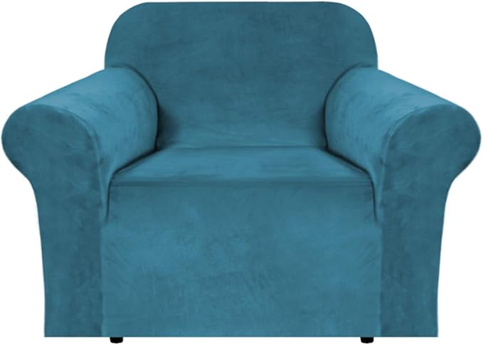 H.VERSAILTEX Stretch Velvet Armchair Cover Couch Covers 1 Cushion Chair Slipcover for Living Room Furniture Cover Crafted from Thick Comfy Rich Velour (Chair 31"-49", Peacock Blue)