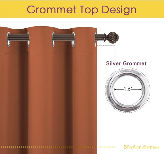 NICETOWN Blackout Draperies Curtains for Girls Room, Burnt Orange, 1 Pair, 34 x 80 inches, Nursery Essential Thermal Insulated Grommet Top Blackout Panels