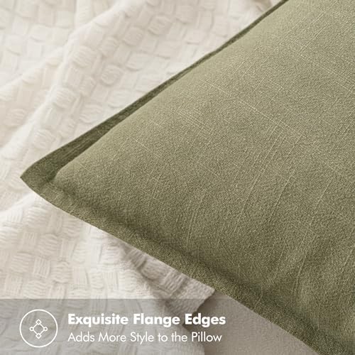 MIULEE Neutral Green Linen Pillow Covers Pack of 4 Decorative Natural Solid Throw Pillow Covers Accent Boho Farmhouse Couch Pillowcases Modern Spring Home Decor for Living Room Bed Sofa 18x18 Inch