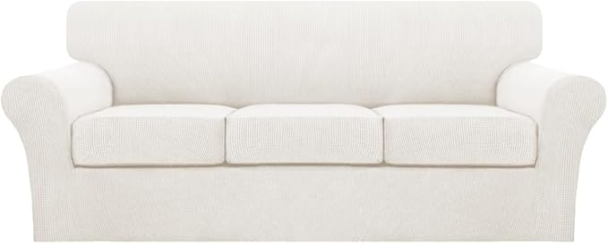 Turquoize 4 Piece Sofa Covers for 3 Cushion Couch Sofa Slipcover Soft Couch Cover for Dogs-Washable Sofa Furniture Cover with 3 Individual Cushion Covers (3 Cushion Sofa, Porcelain)