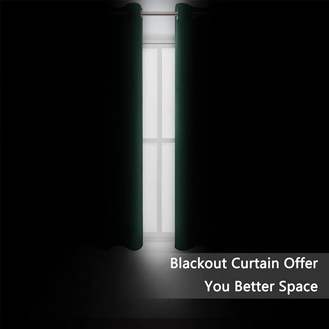 LEMOMO Blackout Curtains 66 x 72 Inch Long Dark Green Curtains Set of 2 Panels Room Darkening Curtains for Bedroom and Living Room