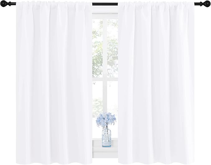 NICETOWN Window Curtain Panels - Semi Blackout Rod Pocket Curtain Set for Bedroom (White, 2 Panels, 42 by 48)