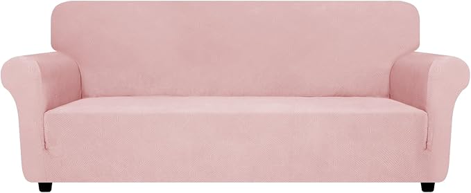ZNSAYOTX Super Stretch Sofa Cover (72"-92"), New Striped Sofa Covers Fitted Slipcovers with Elastic Bottom, Dog Cat Pets Proof Spandex Washable Fabric Comfortable & Durable (Rose, Sofa)