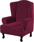 H.VERSAILTEX Wingback Chair Covers Velvet Plush Wing Chair Slipcover 1 Piece High Stretch Wing Back Chair Slipcovers Sofa Cover Furniture Cover with Elastic Bottom, Burgundy