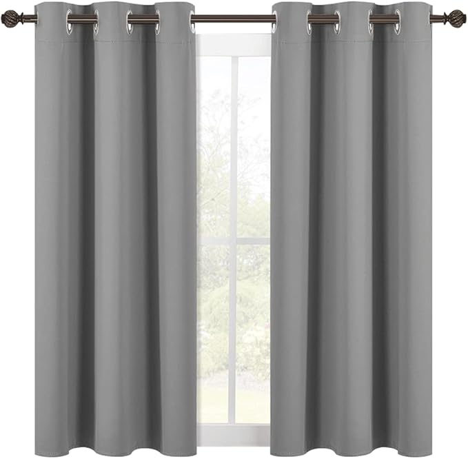 NICETOWN Bedroom Curtains Blackout Drapery Panels, Three Pass Microfiber Thermal Insulated Solid Ring Top Blackout Window Curtains / Drapes for Small Window (2 Panels, W42" X L54", Silver Grey)