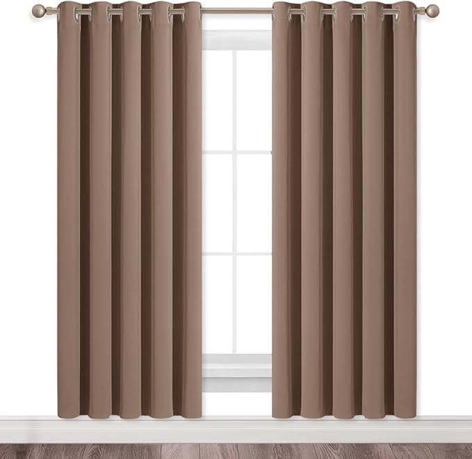 NICETOWN Window Draperies Blackout Curtain Panels, Window Treatment Thermal Insulated Solid Grommet Blackout Drapes for Bedroom (One Pair, 70 by 72 inches, Cappuccino)