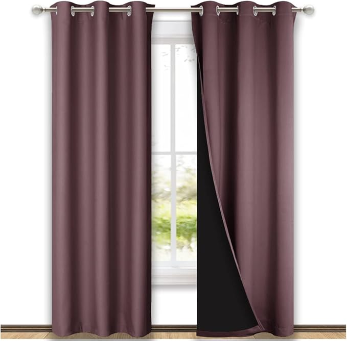 NICETOWN Dry Rose Blackout Curtains 80 inches Long, Full Light Blocking Drapes with Black Liner for Nursery, Thermal Insulated Draperies for Hall, Villa (2 Pieces, 42" Wide Each Panel, Dry Rose)