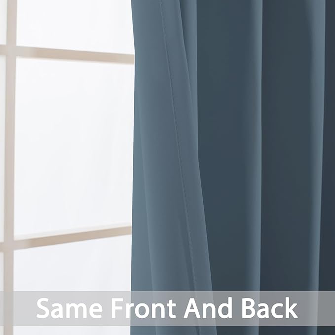 Yakamok Wide Thermal Blackout Patio Door Curtain Panel, Stone Blue Grommet Sliding Door Insulated Curtains, Extra Wide Curtains for Sliding Glass Door, Stone Blue, W52 x L84, 1 Panel