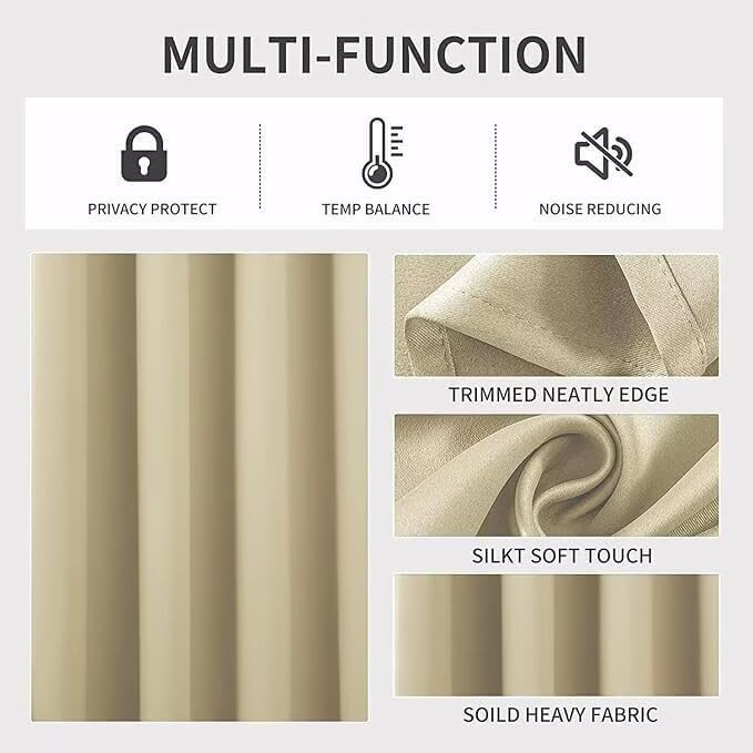 Joydeco Blackout Curtains for Bedroom 72 inch Long 2 Panels, Thermal Insulated Room Darkening Curtains with Grommets, Soft Window Drapes for Living Room (W52 x L72 Inch, Beige)