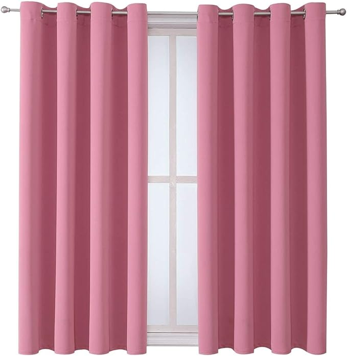 ChrisDowa Grommet Room Darkening Curtains for Bedroom and Living Room - 2 Panels Set Thermal Insulated Blackout Curtains (Pink, 52W x 63L)