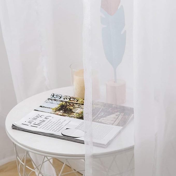 MIULEE 2 Panels Solid Color White Sheer Window Curtains Elegant Window Voile Panels/Drapes/Treatment for Bedroom Living Room (54 X 112 Inches White)