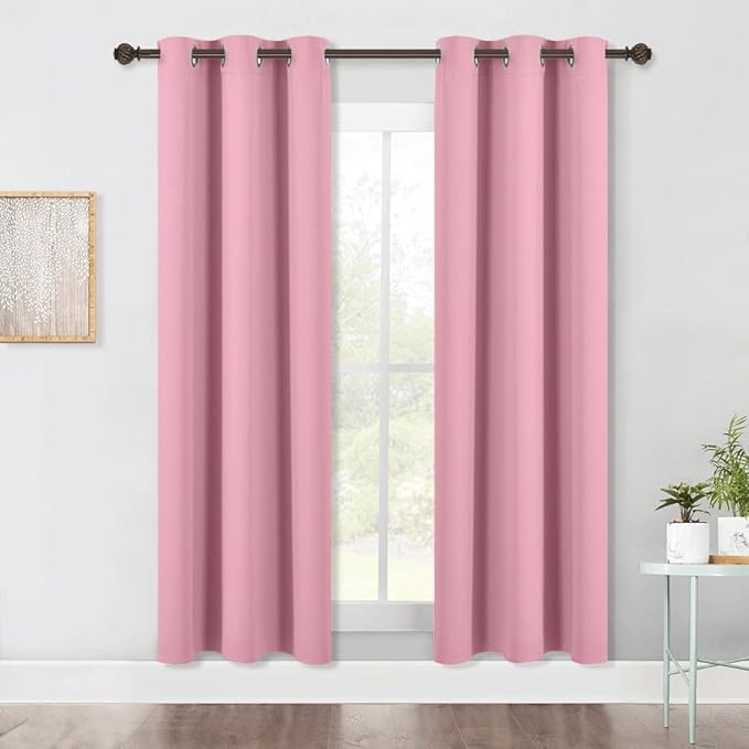 NICETOWN Bedroom Blackout Draperies Panels, 2 Panels, 42 x 72 Inch, Rouge Pink, Three Pass Microfiber Noise Reducing Thermal Insulated Solid Ring Top Window Curtains