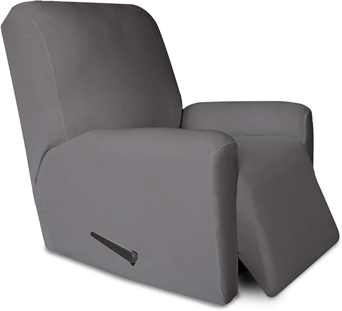 PureFit Super Stretch Chair Sofa Slipcover with Pocket – Spandex Non Slip Soft Couch Sofa Cover, Washable Furniture Protector with Elastic Bottom for Kids, Pets （Recliner, Light Gray）