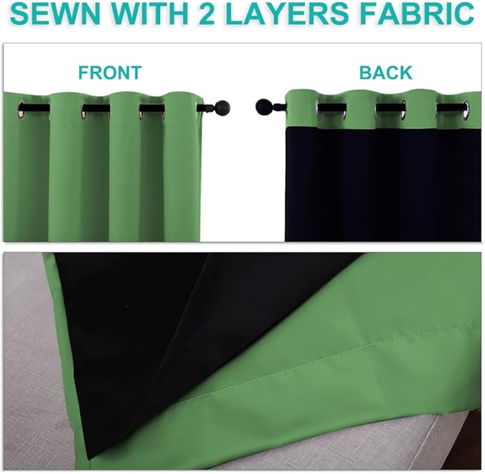 NICETOWN Full Shade Curtain Panels, 62 x 72 inch, Forest Green, Pair of Energy Smart & Noise Blocking Out Blackout Drapes for Dining Room Window, Thermal Insulated Guest Room Lined Window Dressing