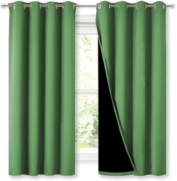 NICETOWN 100% Blackout Curtains 45 inches Long, Forest Green, 1 Pair, 52 inches Width Each Panel, 2 Thick Layers Completely Blackout Window Treatment Thermal Insulated Lined Drapes for Small Window