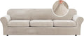 H.VERSAILTEX Modern Velvet Plush 4 Piece High Stretch Sofa Slipcover Furniture Protector Form Fit Velvet Extra Large Sofa Cover for 3 Cushion Couch Width Up to 105 Inch (XL Sofa, French Oak)