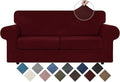 WEERRW Velvet Couch Covers for 2 Cushion Couch Sofa - High Stretch Luxury Velvet Plush 3 Pieces Sofa Slipcovers with Elastic Bottom, Furniture Protector for Pets, Machine Washable, Burgundy, Medium